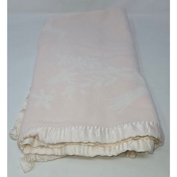 Vintage Reversible Pink Satin Edge Baby Blanket Floral Birds 42 x 28 Fleece - Picture 5 of 13